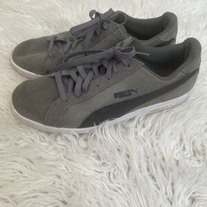 Gray & Black Suede Pumas (possibly Puma Smash).
